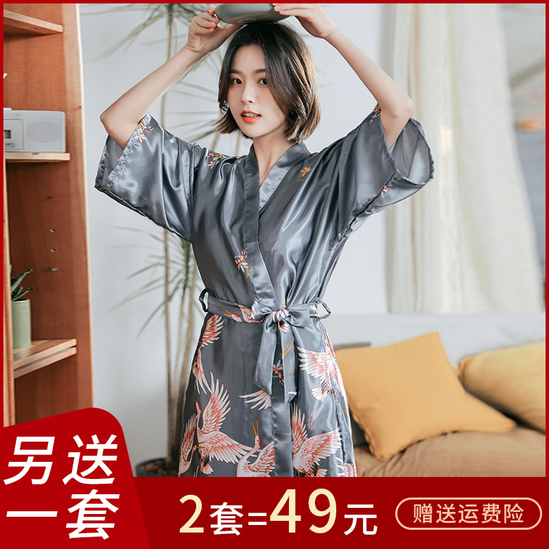 情侣睡衣女夏季薄款仿真丝绸结婚冰丝睡袍男士长款新娘晨袍家居服