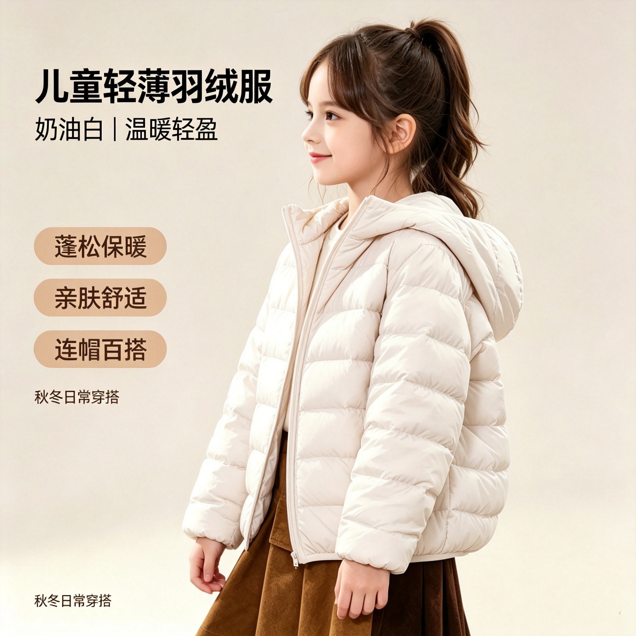 儿童轻薄羽绒服50白鸭绒秋冬新款男女童连帽糖果排骨款中大童外套