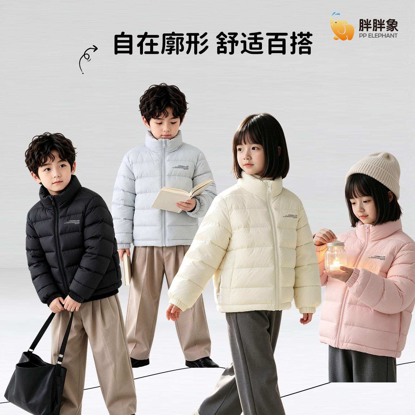 2026儿童休闲秋冬季轻薄羽绒服小孩中大童保暖立领白鸭绒短款外套