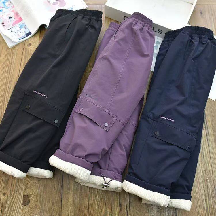 儿童软壳冲锋裤女童防风保暖棉裤男童加绒滑雪工装运动裤一条过冬