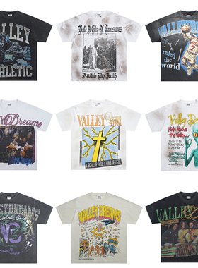Vale Forever Valley DREMAS美式复古水洗做旧烫钻印花短袖T恤tee