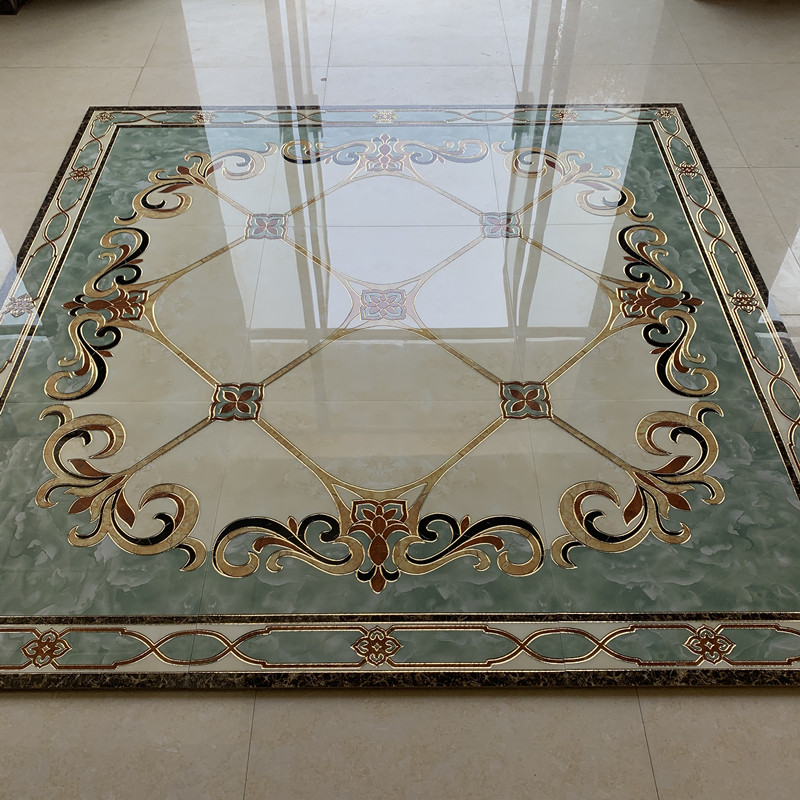 客厅地砖拼花瓷砖走廊过道微晶镀金无限拼抛晶砖 欧式拼图地板砖