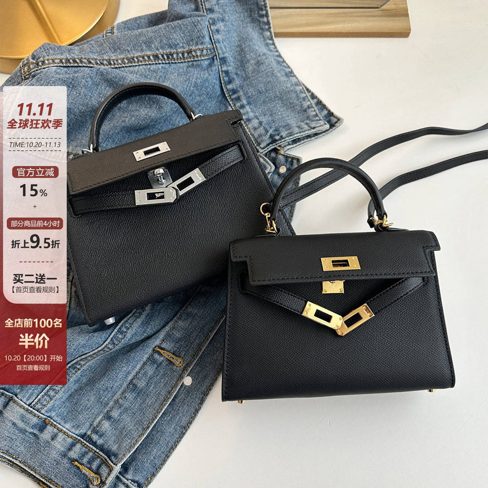 真皮牛皮mini二代小方包女高级感2026秋冬百搭黑色手提单肩斜挎包