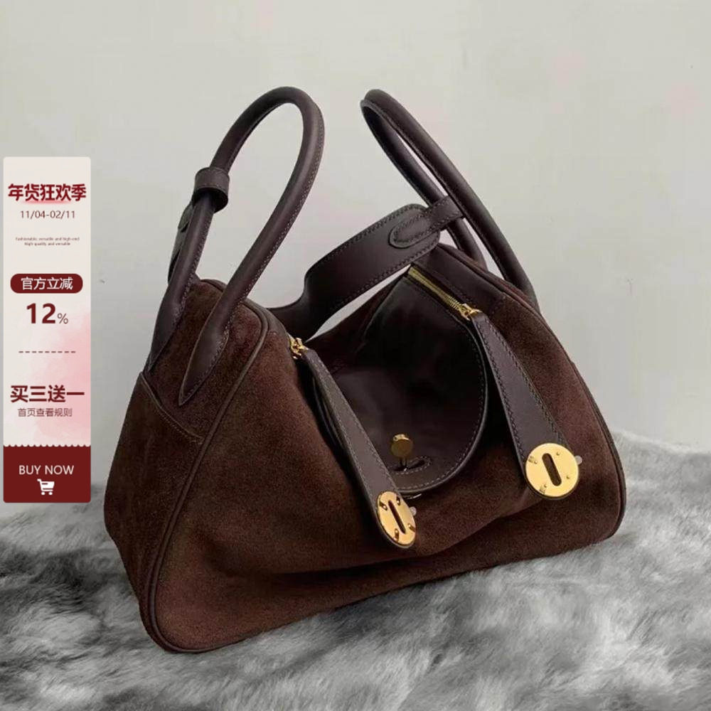 秋冬麂皮mini琳迪包女高级感手提枕头包包真皮百搭单肩斜挎医生包