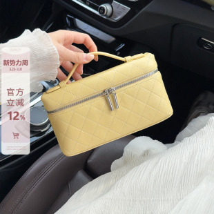 小香风羊皮饭盒包女手提盒子包2026春夏新款 单肩斜挎手机零钱包包