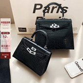 鳄鱼纹mini二代小方包女高级感手提包2025秋冬真皮百搭单肩斜挎包