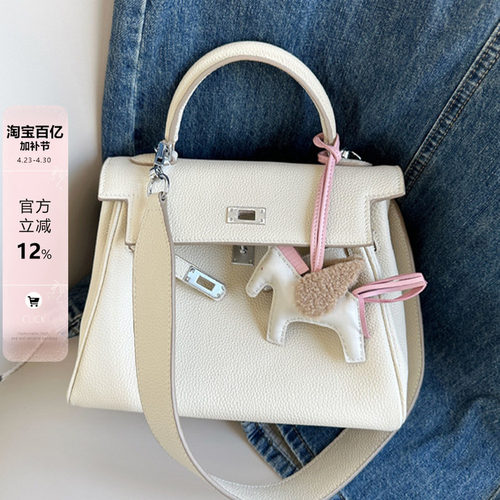 牛皮宽肩带小方包包单肩腋下包女