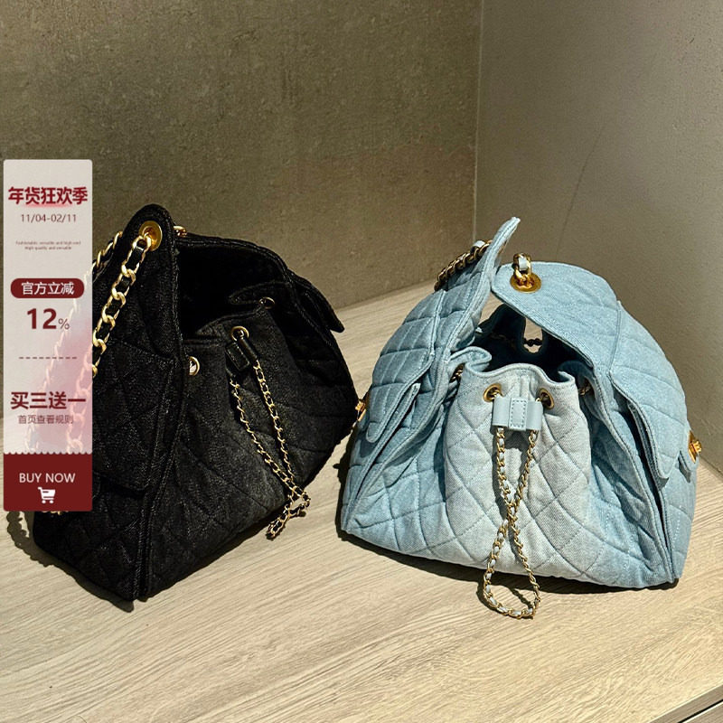 小香风牛仔帆布包女通勤百搭托特包大容量单肩腋下包高级感手提包,箱包皮具/热销女包/男包,水桶包,淘宝优惠券,粉丝福利购,淘宝优惠卷