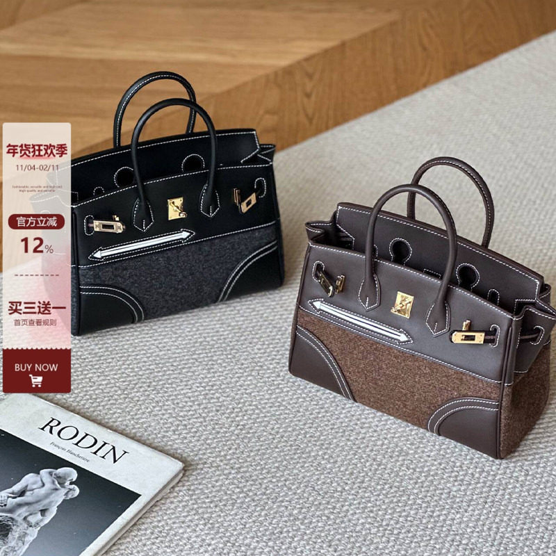 复古撞色拼接铂金包包女大容量百搭手提包2025秋冬新款单肩斜挎包