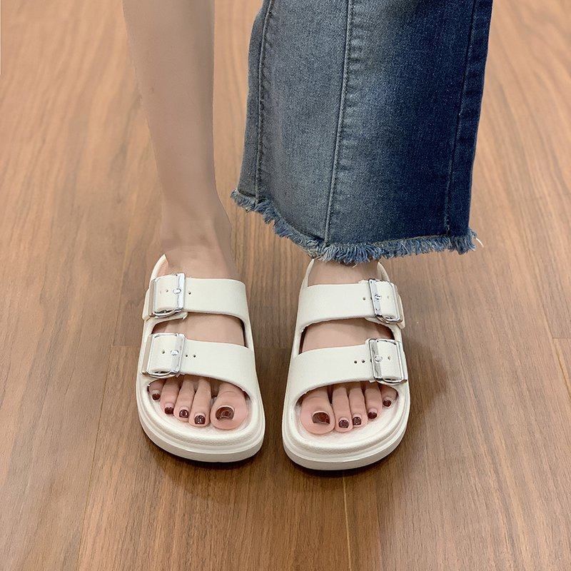 韩系简约皮带扣凉拖鞋女夏季轻便外穿软厚底防滑可湿水百搭拖鞋,女鞋,一字拖,淘宝优惠券,粉丝福利购,淘宝优惠卷