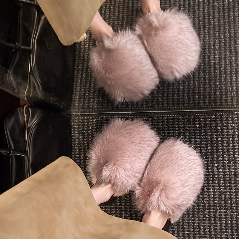 仙里仙气时尚精致大毛毛棉拖鞋女秋冬外穿软底加绒舒适毛绒绒拖鞋