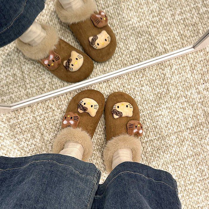 小萌神可爱凯蒂猫毛绒绒拖鞋女秋冬季外穿卡通厚底保暖加绒勃肯鞋,女鞋,包头拖,淘宝优惠券,粉丝福利购,淘宝优惠卷