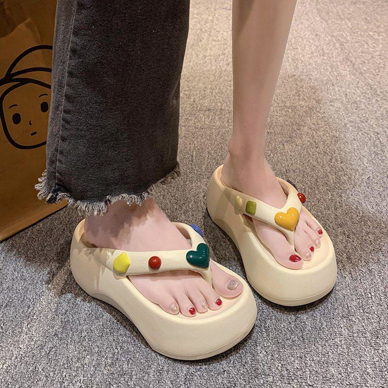 创意几何爱心夹板拖鞋女春季外穿厚底增高小个子防滑轻便人字拖,女鞋,人字拖,淘宝优惠券,粉丝福利购,淘宝优惠卷