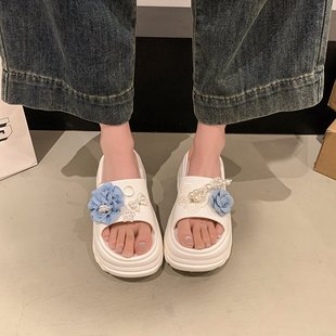 高颜值温柔气质小花凉拖鞋 女夏季 外穿可爱厚底增高小个子防滑拖鞋