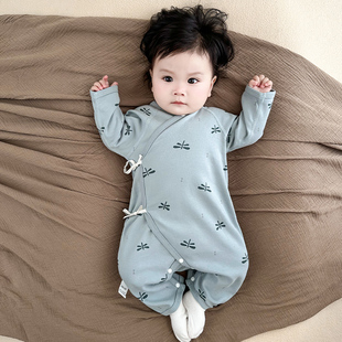 婴儿衣服春秋连体衣a类纯棉斜襟哈衣男女宝宝爬爬服新生儿蝴蝶衣