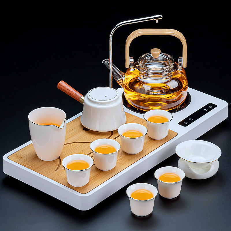 功夫茶具一体套装全自动家用电陶炉煮茶炉玻璃茶壶烧水泡茶台茶盘