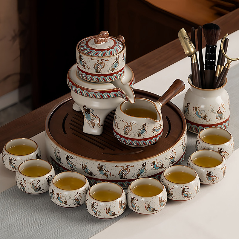 汝窑敦煌飞天自动茶具套装家用懒人泡茶神器高档陶瓷茶盘茶杯整套,餐饮具,功夫茶具,淘宝优惠券,粉丝福利购,淘宝优惠卷