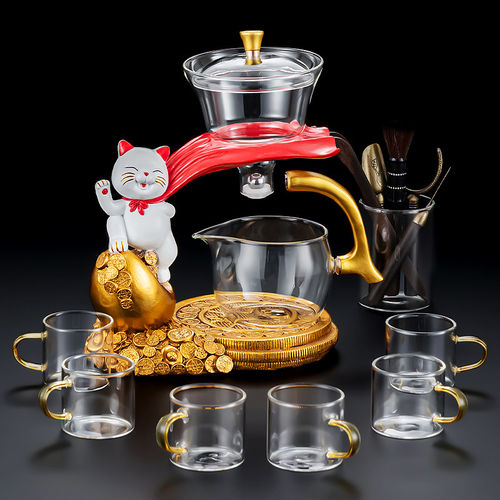 2026新款招财猫玻璃磁吸自动茶具