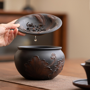 紫陶茶洗高档茶渣缸带盖过滤水盂茶水桶茶水缸茶海废水缸茶具配件
