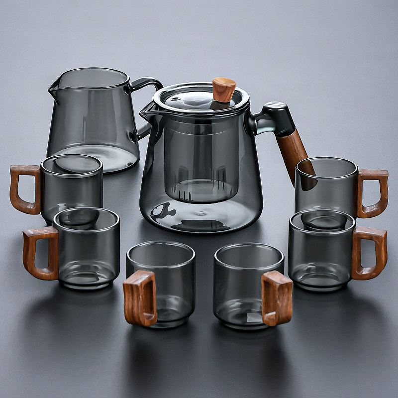 玻璃功夫茶具套装 耐热玻璃茶壶茶杯组 家用高档泡茶专用组 轻奢