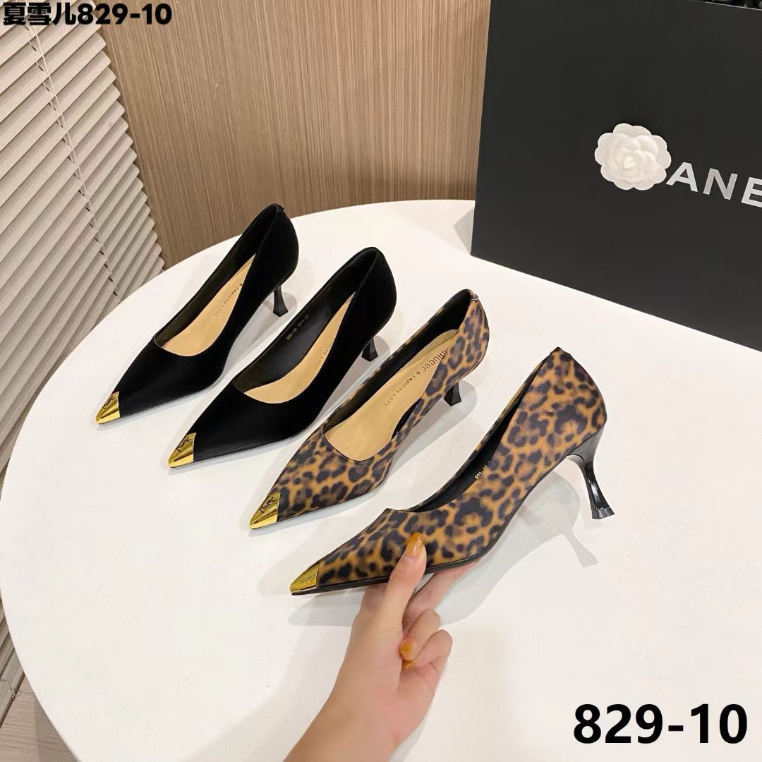 夏雪儿2025新款法式金属头豹纹细高跟鞋女百搭气质名媛浅口单鞋女