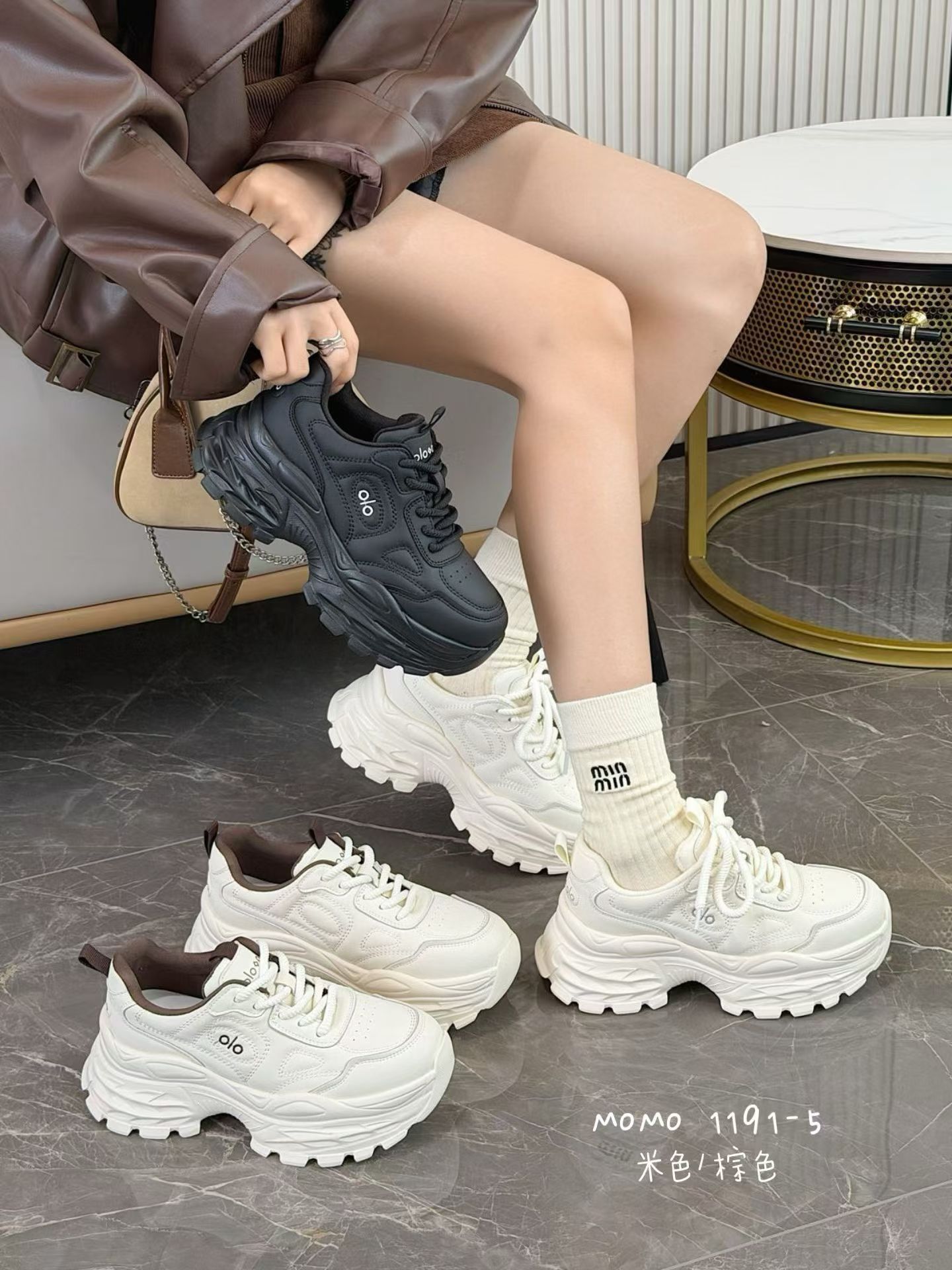 沫沫女鞋2025新款炸街老爹鞋女真皮厚底松糕鞋增高欧货小白鞋潮