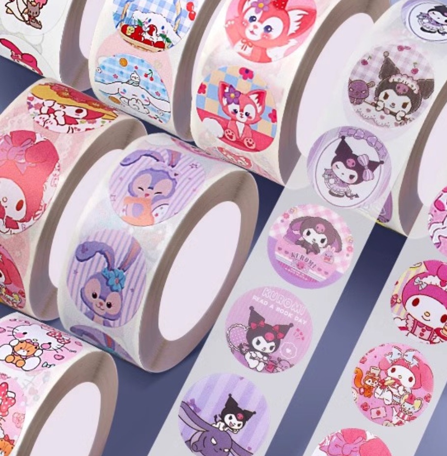 卡通贴纸卷卷贴创意卡通卷卷贴纸女孩儿童手账贴画胶带封口贴圆形