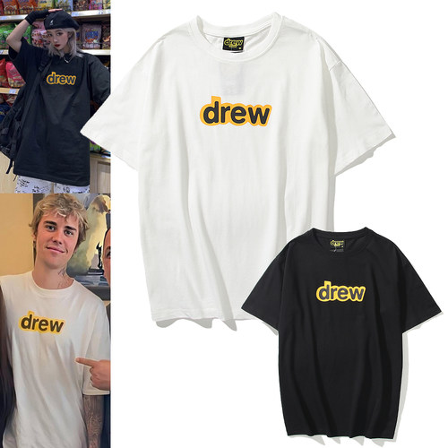 Drew笑脸贾斯汀比伯男女情侣同款宽松高街风纯棉简约潮牌短袖T恤 - 封面