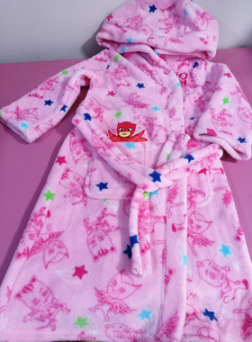 Y单女童睡袍猫头鹰女侠连帽珊瑚绒浴袍PJ英雄