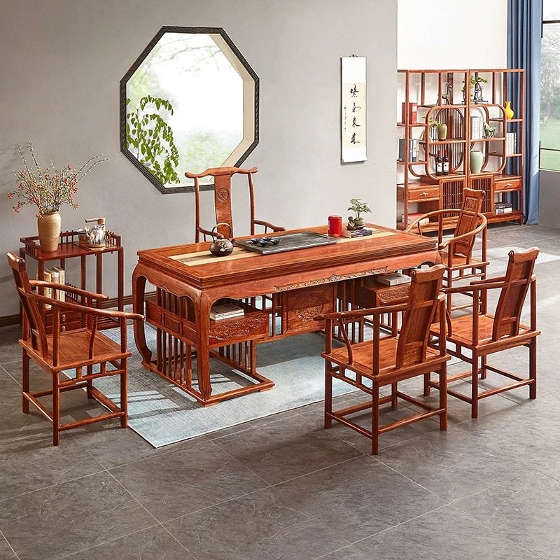 红木茶台刺猬紫檀茶桌椅组合花梨木客厅实木中式功夫皇冠茶桌茶几