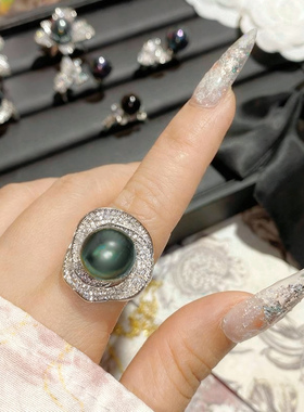 14-15mm孔雀绿山茶花款开口戒指JZB104