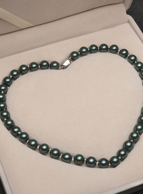 10-11mm孔雀绿元宝扣项链XLA313