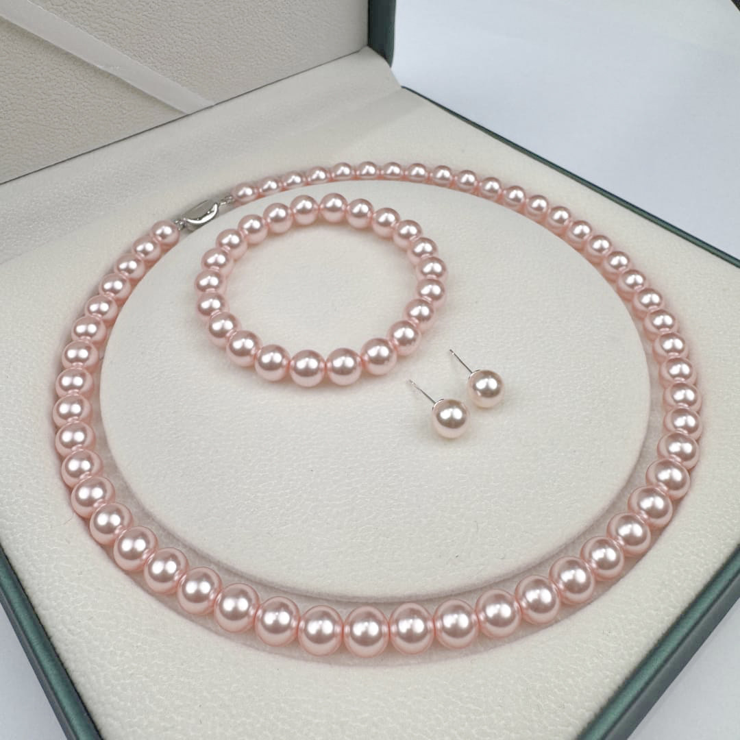 8-9mm樱花粉元宝扣项链赠手链耳钉TZB613,饰品/流行首饰/时尚饰品新,项链,淘宝优惠券,粉丝福利购,淘宝优惠卷