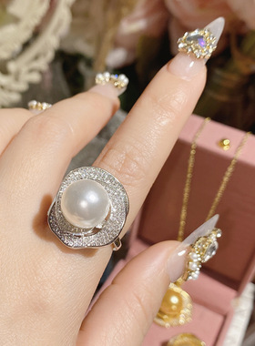 14-15mm白色山茶花款贝珠开口戒指JZB103