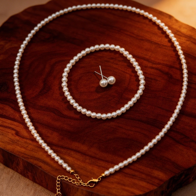 2-3mm白色小米珠项链+4mm手链+6mm耳钉TZB616