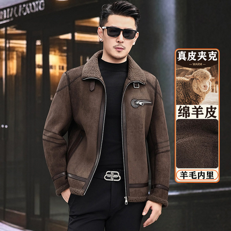 冬季皮毛一体男士机车工装皮夹克