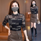 印花洋气小衫 半高领蕾丝打底衫 新款 T恤春秋装 网纱上衣 女内搭长袖