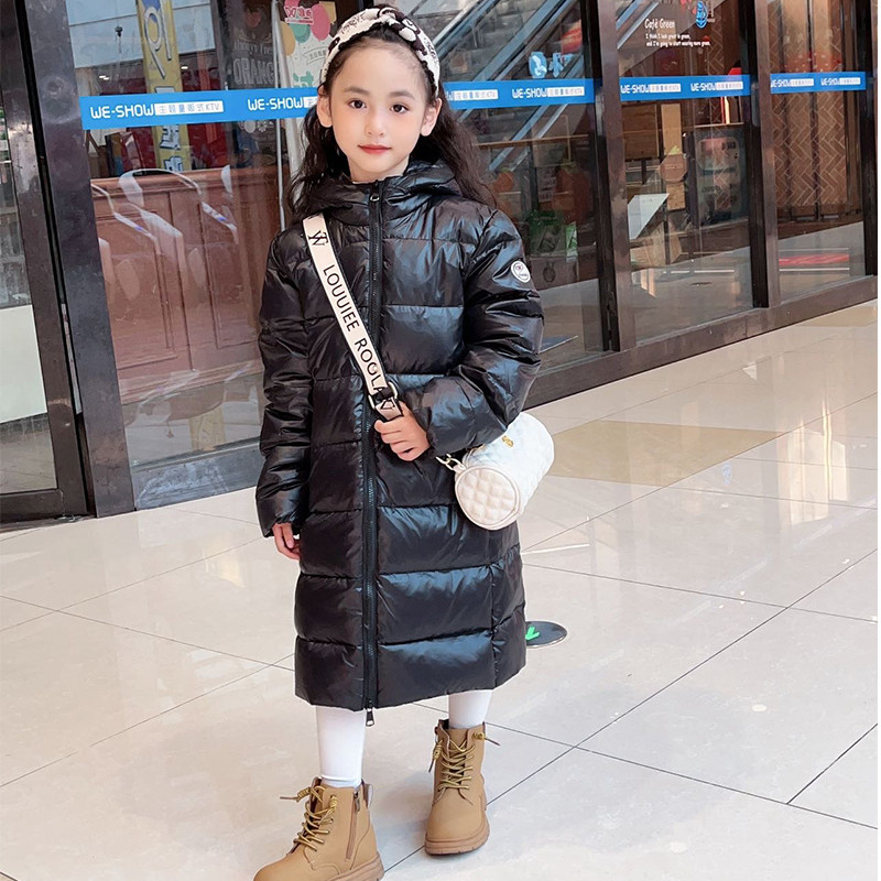 冬季新款女童羽绒服修身中长款洋气女宝加厚白鸭绒中大童过膝外套