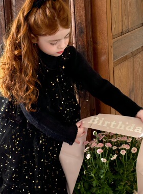 冬季女童丝绒五角星背心裙 女童生日蛋糕网纱公主裙