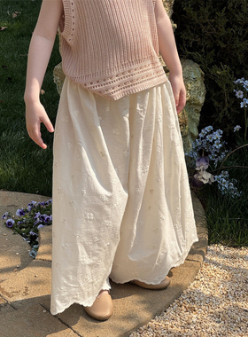 夏季新品女童刺绣花边奶奶裤 女童田园百搭休闲遛弯裤子