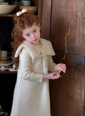 女童小香风连衣裙2025秋冬季儿童蝴蝶结羊毛背心公主礼服裙