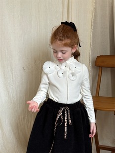 冬季 女童半高领立体花朵针织打底衫  女童加厚毛毛半身裙