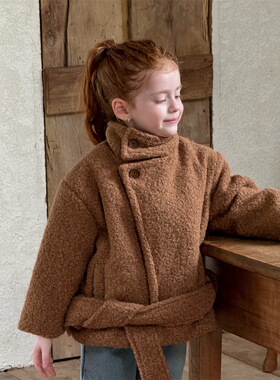 冬季韩版儿童毛呢大衣 女童立领短款夹棉夹克外套