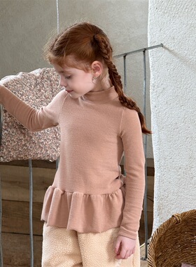 冬季 韩版女童磨毛弹力针织打底衫 女童半高领裙摆边打底衫