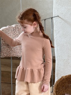 冬季 韩版女童磨毛弹力针织打底衫 女童半高领裙摆边打底衫