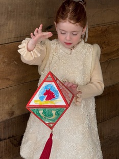 拜年服 女童夹棉真兔毛旗袍裙 女童新中式 旗袍丝绒提花连衣裙