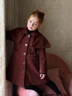 冬季 韩版儿童大翻领披肩斗篷外套 女童加棉收腰呢大衣