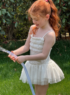 夏季新品女童芭蕾舞网纱吊带裙 女童连档泳衣 可外穿泳衣公主裙