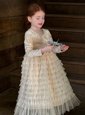 冬季韩版女童丝绒网纱连衣裙 女童生日公主长裙内搭裙子