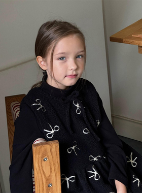 秋冬韩版儿童中小童女童蝴蝶结刺绣毛毛连衣裙夹棉背心公主裙